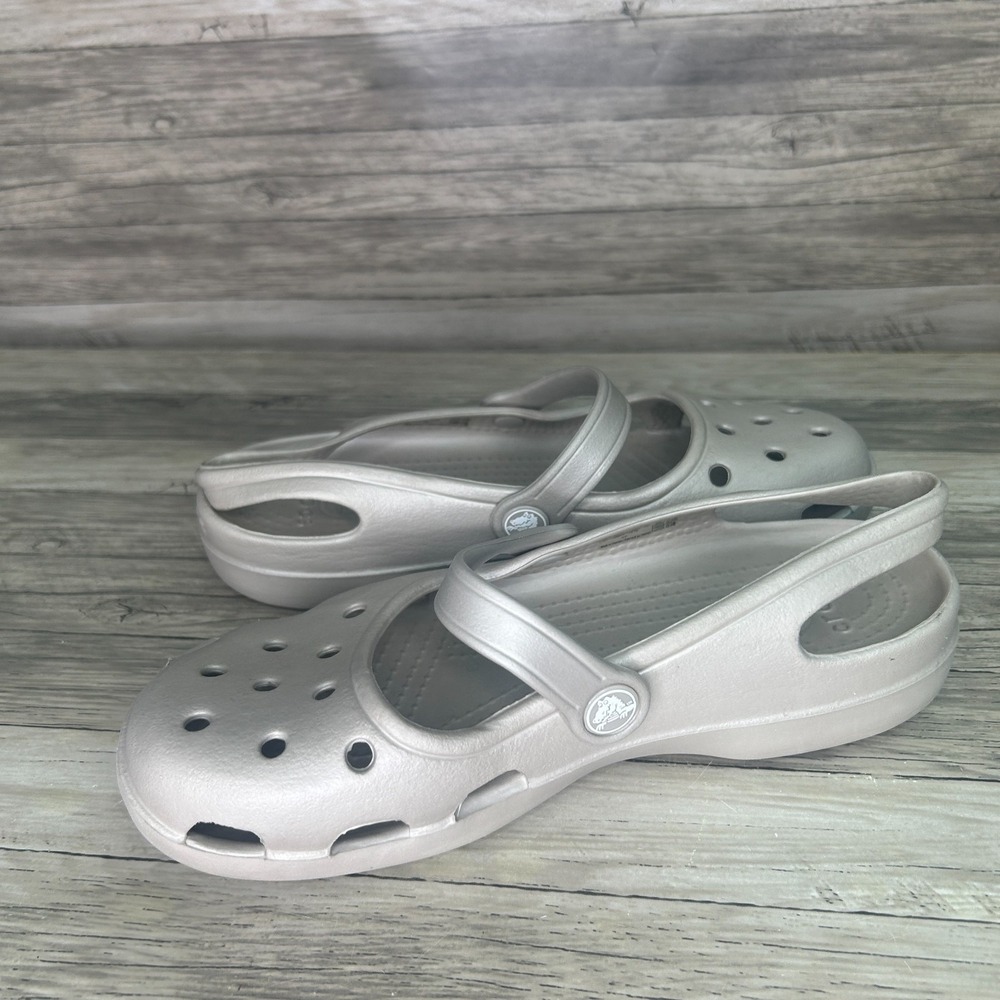 Crocs Shayna Mary Jane Slingback Flat Slip On Platinum Womens 7 - Picture 7 of 8